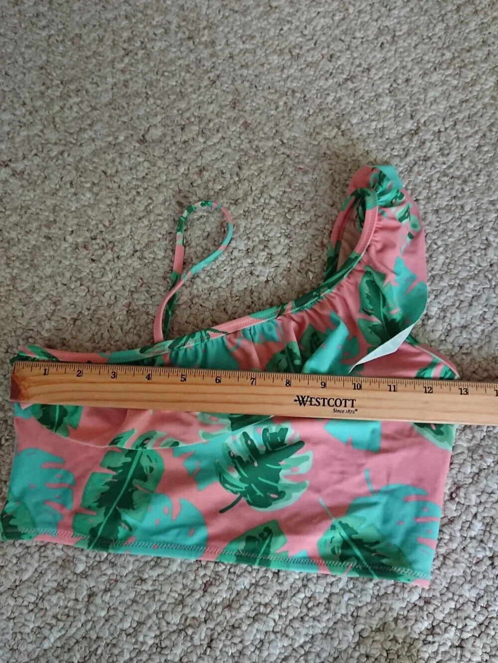 J. Crew CREWCUTS Pink & Green Tropical Leaf Two-Piece Swimsuit size 12-14